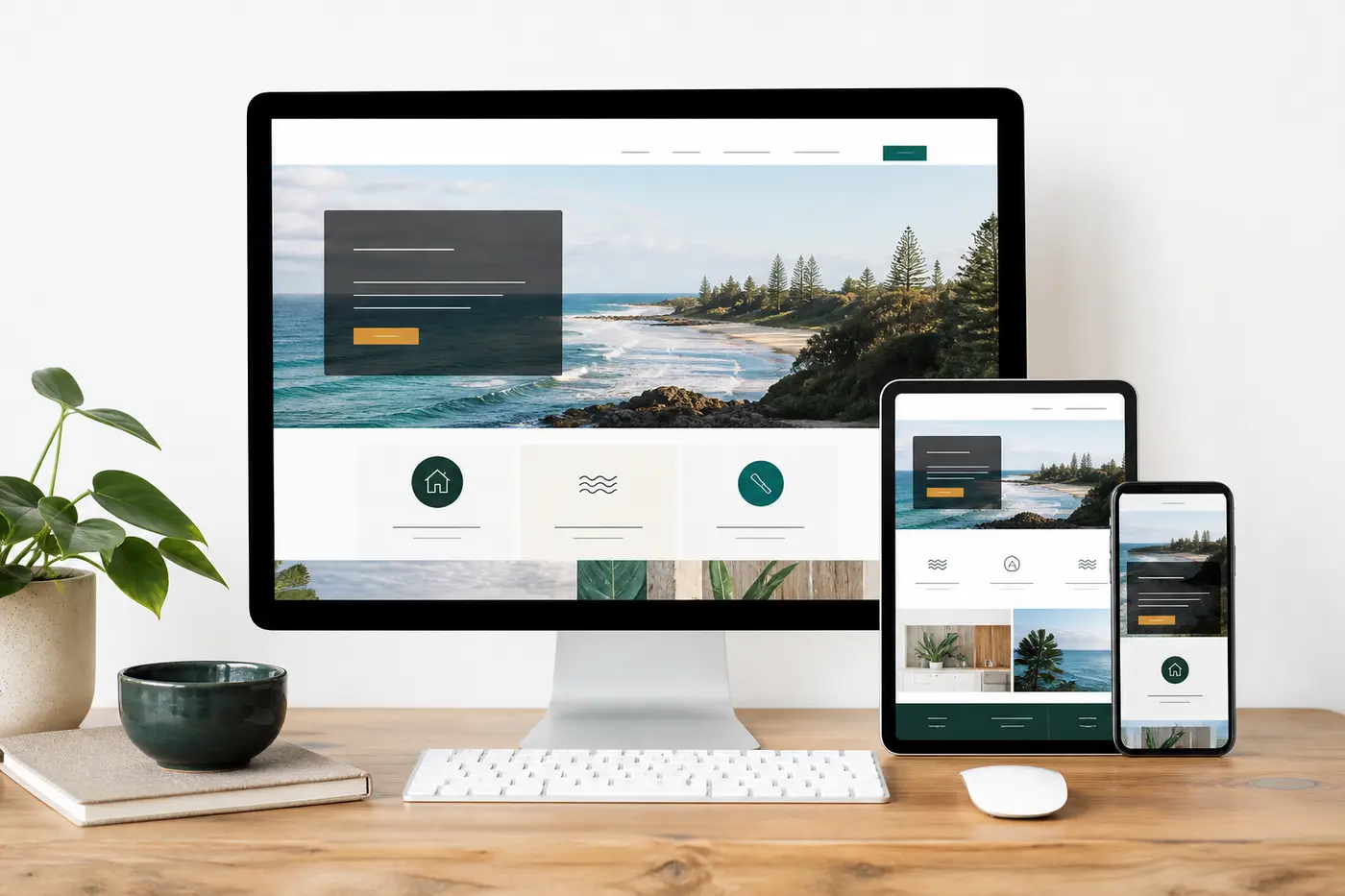 A responsive tradie website displayed on desktop, tablet and mobile